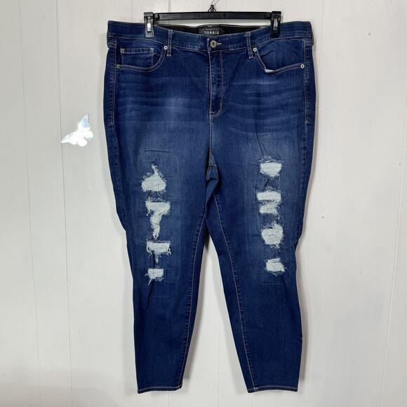 Torrid Jeans Womens 26R Sky High Skinny Distressed Ripped Stretch Denim Pants - Picture 1 of 14